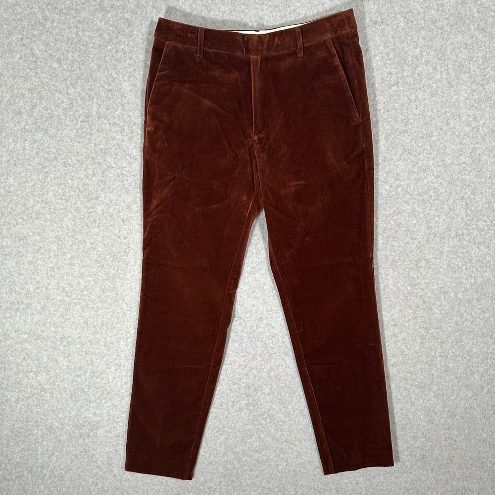 Soeur Paris Adele Velvet Trousers Rust Brown Slim Leg Pants Size 34 US 28" NEW
